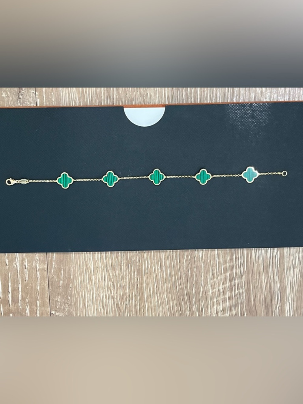 Sabrina Designs Jewelry 14K Gold Malachite Stone Clover Bracelet